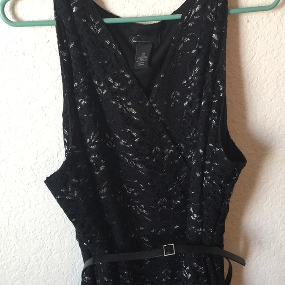 Black and silver lace sleeveless dress with belt - Picture 5 of 6